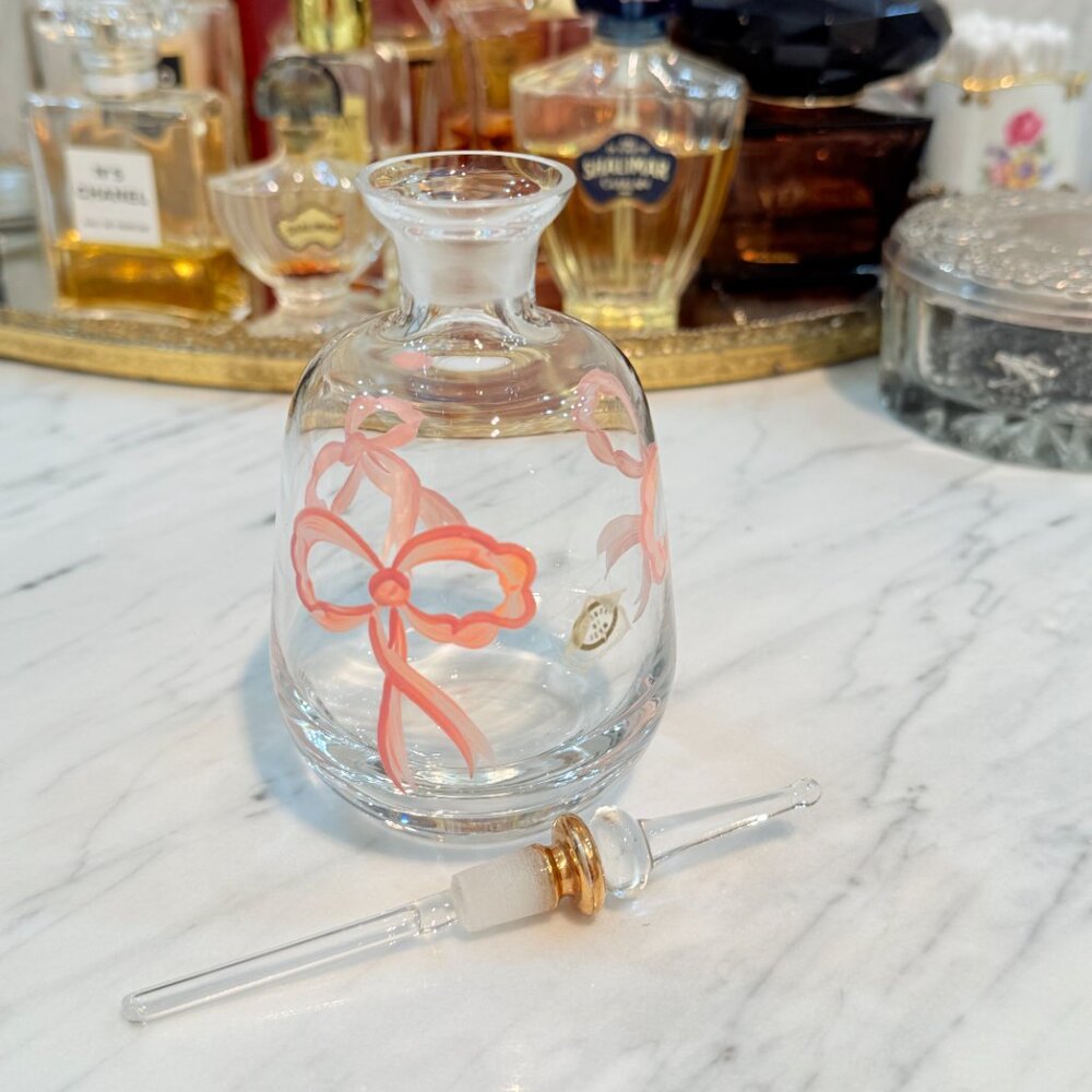 SOLD Vintage Hungarian Perfume Bottle with Glass Dauber and Pink Bows - Picture 12 of 16